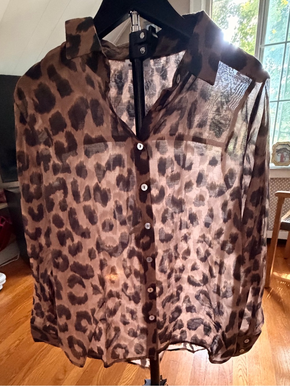 Bailey 44 Brown Leopard Sheer Button-Down Blouse